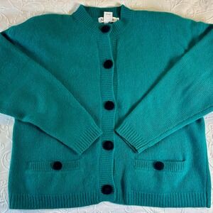 Vintage 80s Ann‎ Taylor Angora Lambswool Blend Teal Green Cardigan Size Medium